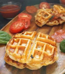 Pepperoni pizza waffles from @bijouxandbits #pizza #waffles