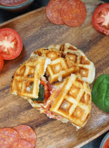 Pepperoni pizza waffles from @bijouxandbits #pizza #waffles